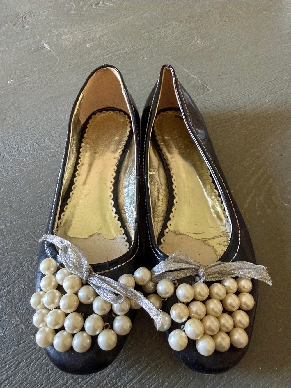 Cochni black patent leather pearl embellished flats 39